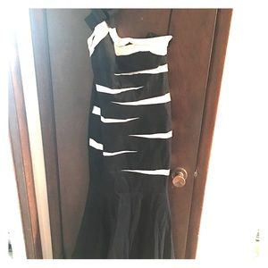 Fitted Black and White one shoulder formal dress